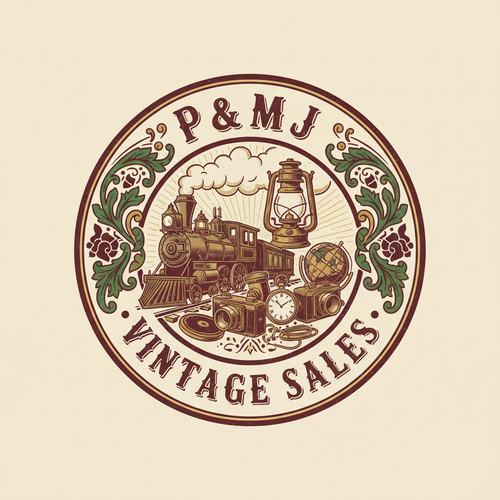 P&MJ Vintage Sales Logo - Warm Color Scheme